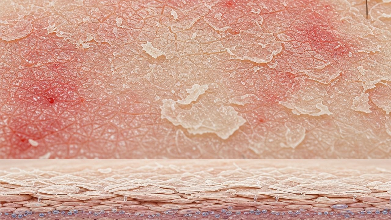 Abstract scientific skincare illustration for Eczema-Prone Dryness, without text, logos, people, packaging, or before-after framing.