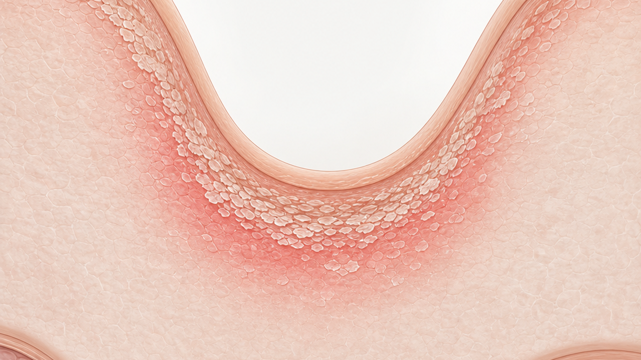 Abstract scientific skincare illustration for Flaky Skin Around Nose, without text, logos, people, packaging, or before-after framing.